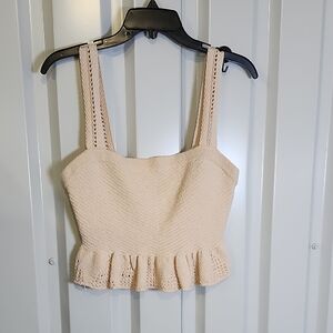 A.L.C. Women's Jace Cream Knit Crop Top Size XL Peplum Ruffle